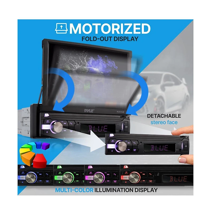 Pyle Single Din Car Stereo Receiver, 7 Motorized Touchscreen, Bluetooth, 320W