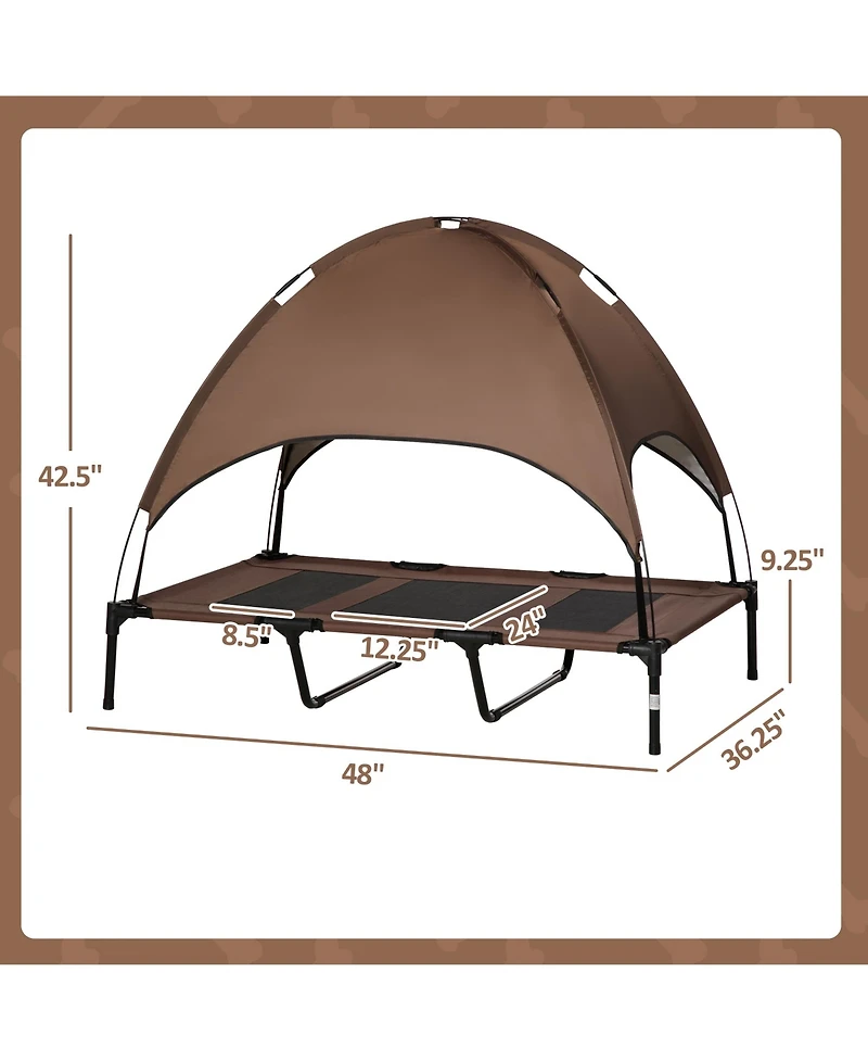 PawHut Elevated Portable Dog Cot with Uv Protection Canopy Shade,