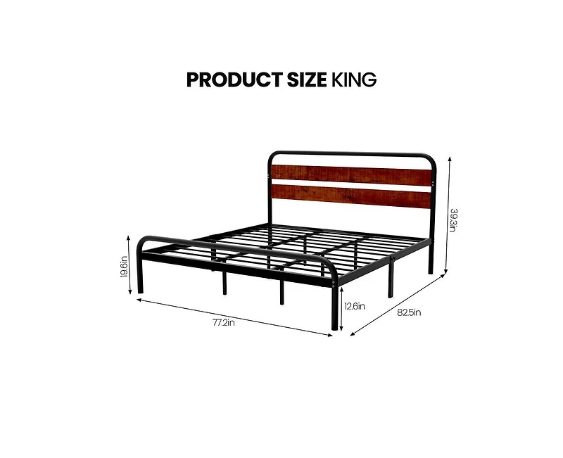 gaomon Bed Frame, King Size Platform Bed Frame with Wood Headboard, Heavy Duty Metal Slat Support, Easy Installation, Noise Free Design Mattress Found