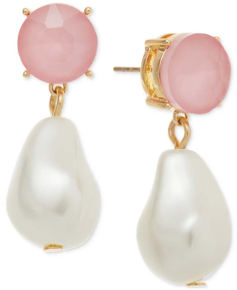 On 34th Gold-Tone Imitation Pearl Stone Drop Earrings, Exclusively at Macy's