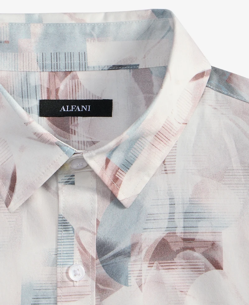 Alfani Men's Regular-Fit Abstract Light Wave-Print Button-Down Shirt, Exclusively at Macy's