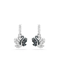 Swarovski Swan Black, Rhodium Plated Drop Earrings