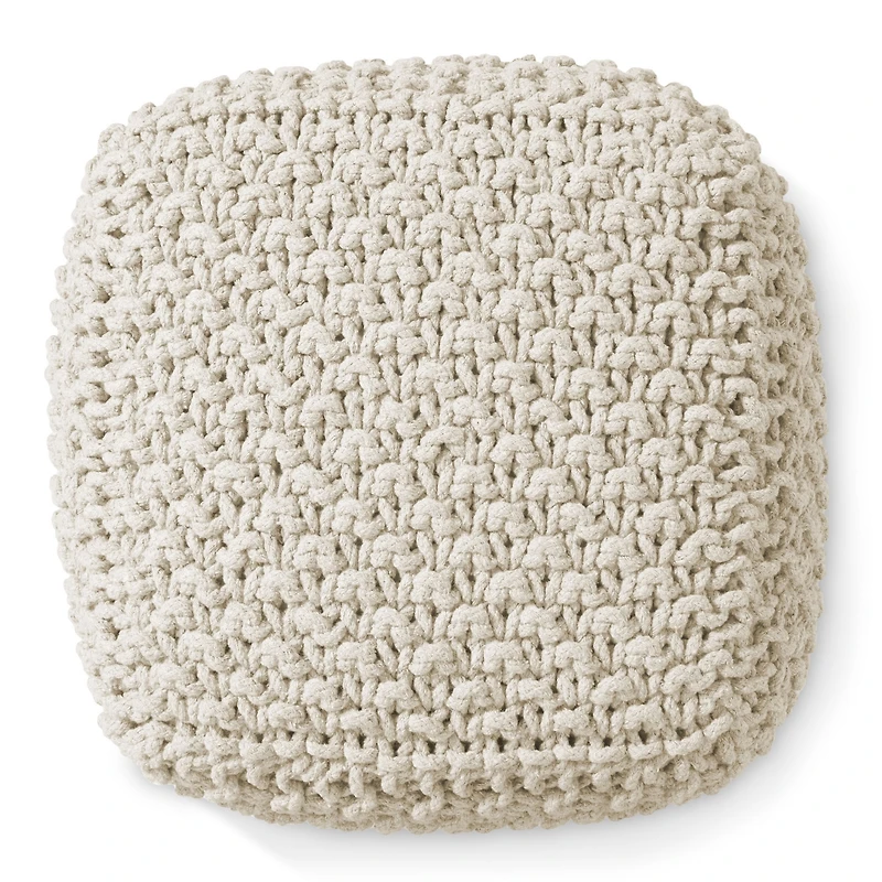 Casafield Square Pouf Ottoman, Navy Blue - 18.5" W x D 14.5" H Cotton Knit Foot Stool Boho Floor Pouffe for Living Room