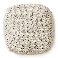Casafield Square Pouf Ottoman, Navy Blue - 18.5" W x D 14.5" H Cotton Knit Foot Stool Boho Floor Pouffe for Living Room