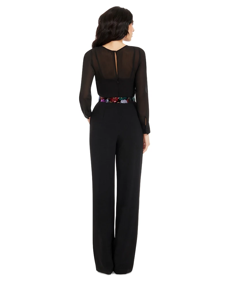 Dress the Population Women's Sequin Belted Pilar Jumpsuit