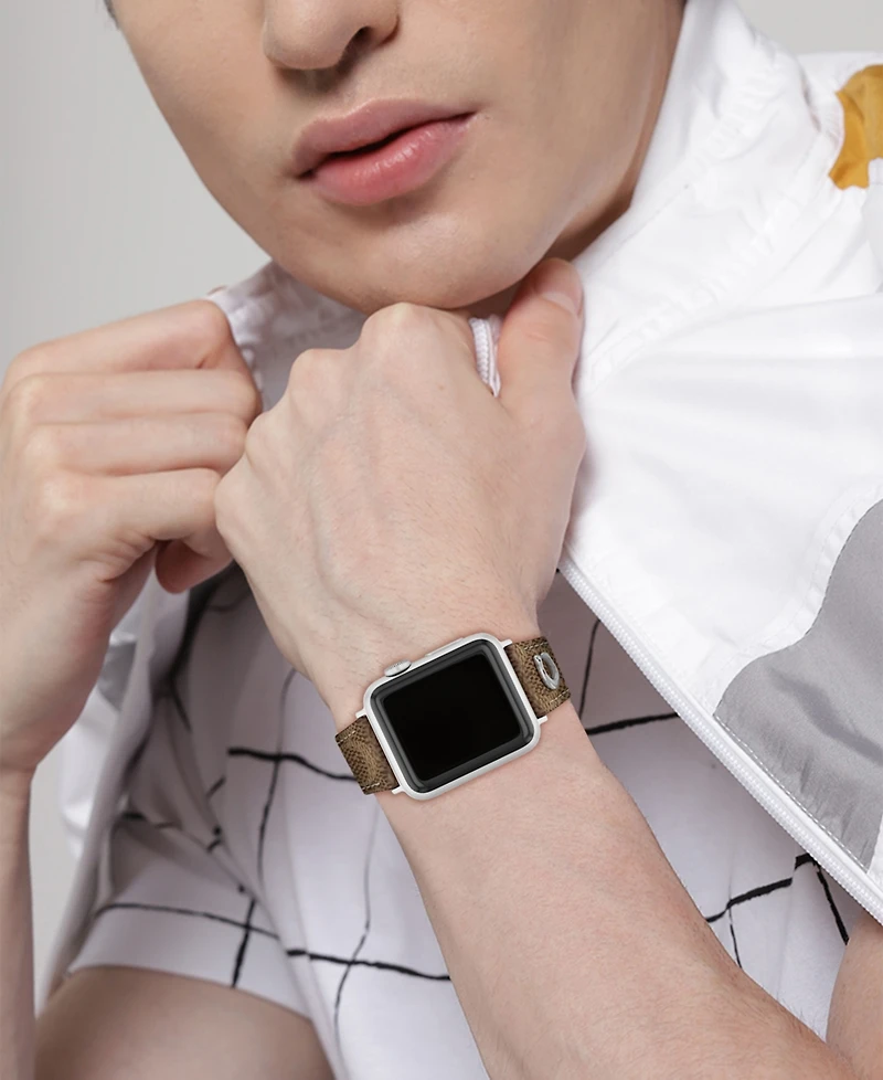 Coach Women's Tan Coach Signature Canvas Leather Strap Band for Apple Watch 38mm, 40mm, 41mm