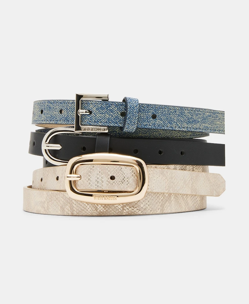 Steve Madden Women's 3-Pc. Faux-Leather Belt Set