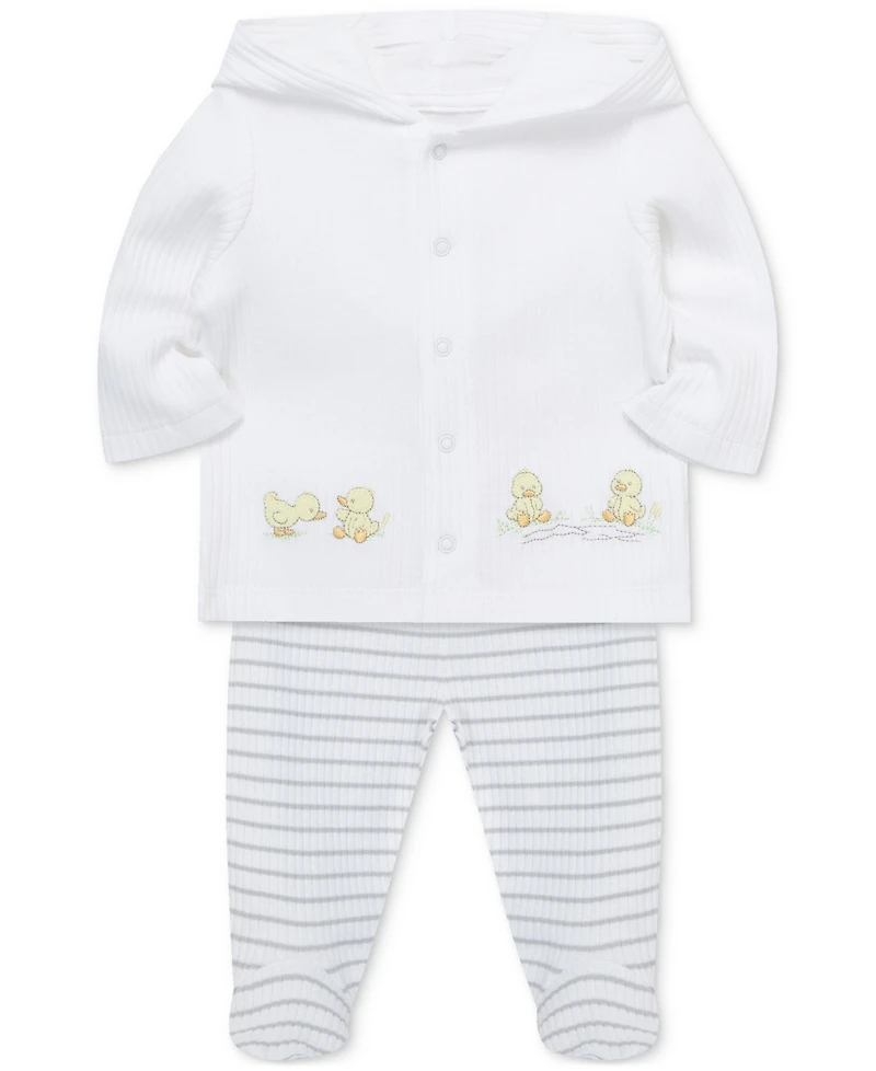 Little Me Baby Ducks Cotton Cardigan & Footed Pants, 2 Piece Set