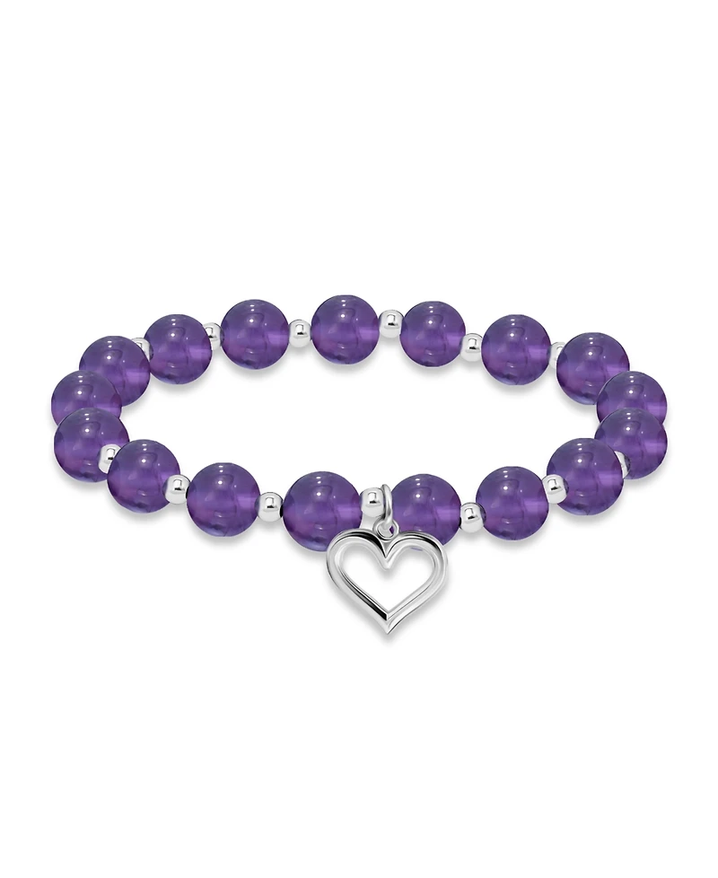 Macy's Silver-Plated Beaded Heart Charm Stretch Bracelet