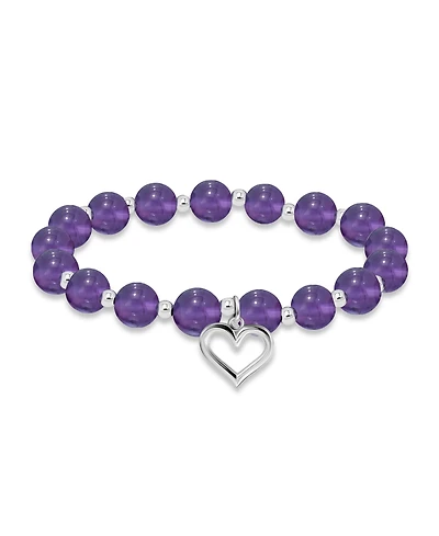 Macy's Silver-Plated Beaded Heart Charm Stretch Bracelet
