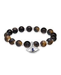 Macy's Silver-Plated Beaded Evil Eye Charm Stretch Bracelet