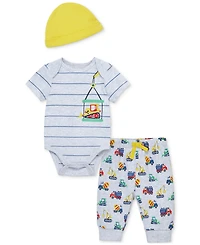 Little Me Baby Boys Construction Cotton Bodysuit, Hat & Pants, 3 Piece Set