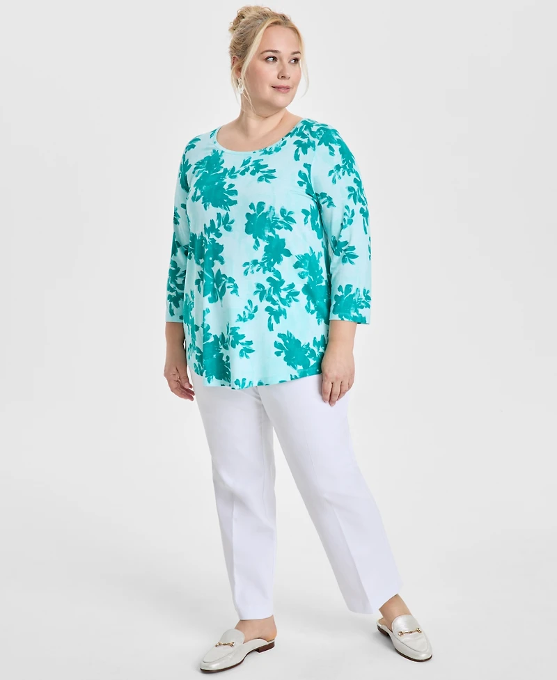 Jm Collection Plus Size Scoop-Neck 3/4-Sleeve Top, Exclusively at Macy's