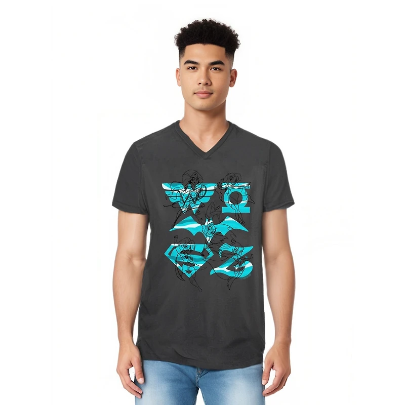 Dc Wonder Woman Men's Superhero Girls Comics Line Art Group Short Sleeve Adult V Neck Premium Cotton Tee / T-Shirt