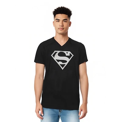 Superman Mens Logo Short Sleeve Adult V Neck Premium Cotton Tee / T-Shirt