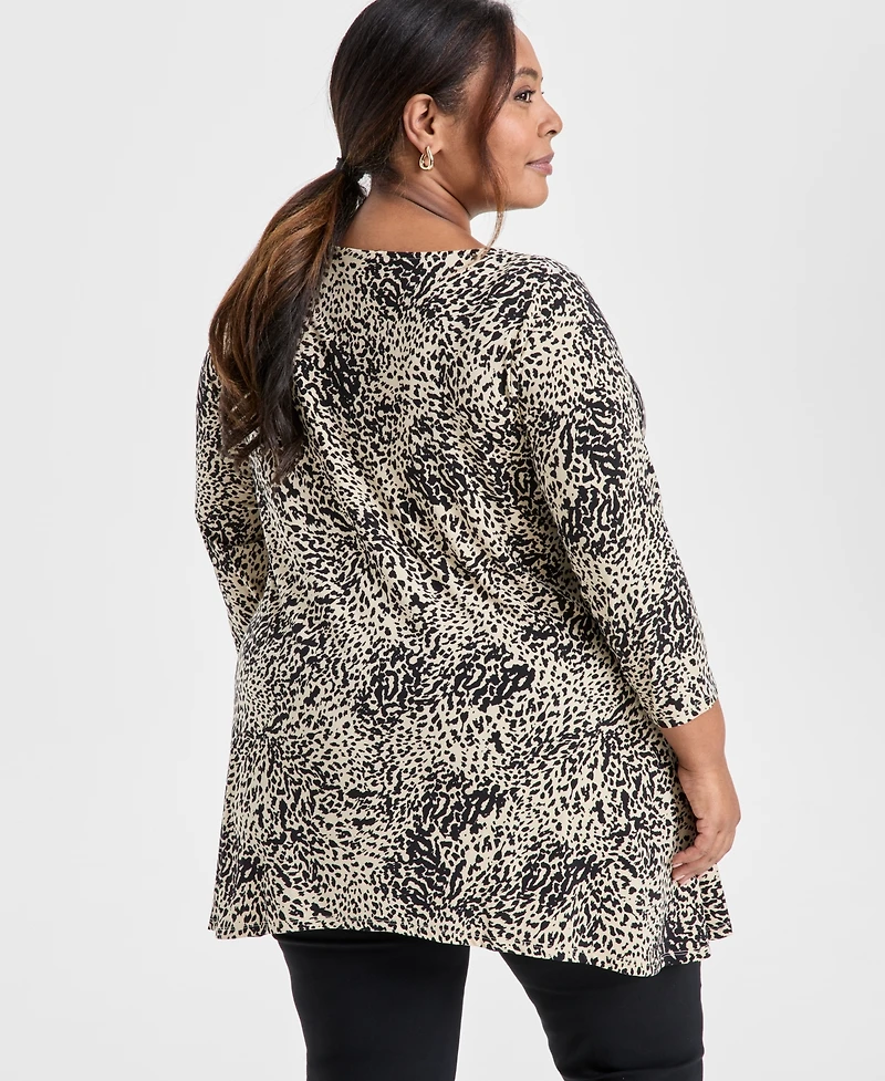 Jm Collection Plus Printed Scoop-Neck Tunic, Exclusively at Macy's