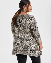Jm Collection Plus Printed Scoop-Neck Tunic, Exclusively at Macy's