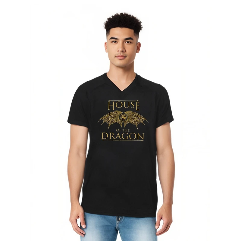 House Of The Dragon Men's Wings Short Sleeve Adult V Neck Premium Cotton Tee / T-Shirt