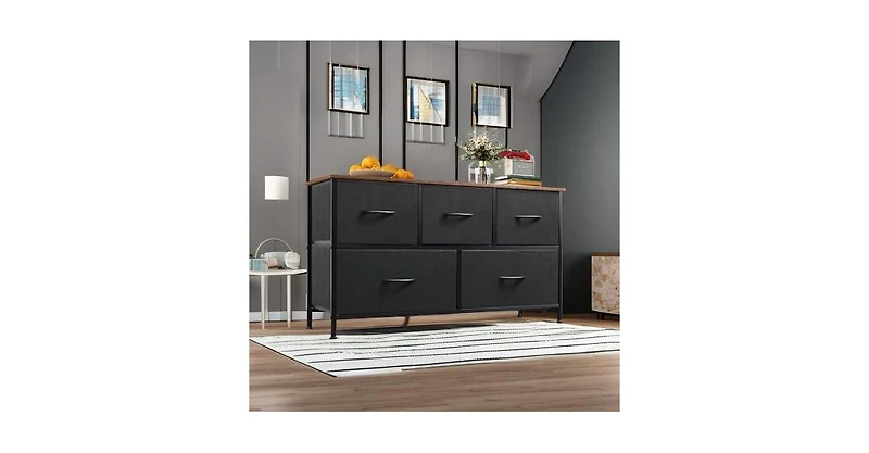 Wlive Dresser for Bedroom with 5 Drawers Wide Chest of Fabric Storage Organizer Unit Bins Closet Living Room Hallway