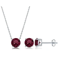 Simona Sterling Silver, Crystal - Simulated Gemstone Earring & Necklace Set