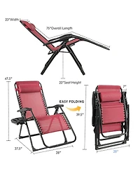 Gymax Folding Zero Gravity Lounge Chair Recliner w/ Cup Holder Tray Pillow