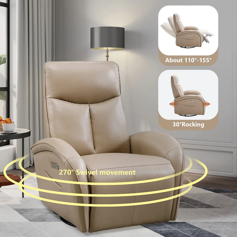Power Recliner Chair with Lumbar Support Max Swivel Degree 270° Heavy Duty Motion Mechanism with Usb and Type-c Ports