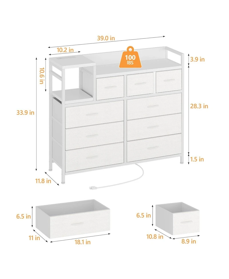 Dresser for Bedroom with 9 Drawer, Tv Stand with Charging Station, Fabric Chest of Drawers for Bedroom Dresser for Modern Design