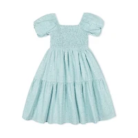 Hope & Henry Girls' Linen Smocked Short Bubble Sleeve Dress, Kids
