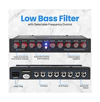 Pyle 5 Bands Graphic Equalizer with Subwoofer Control, Bluetooth