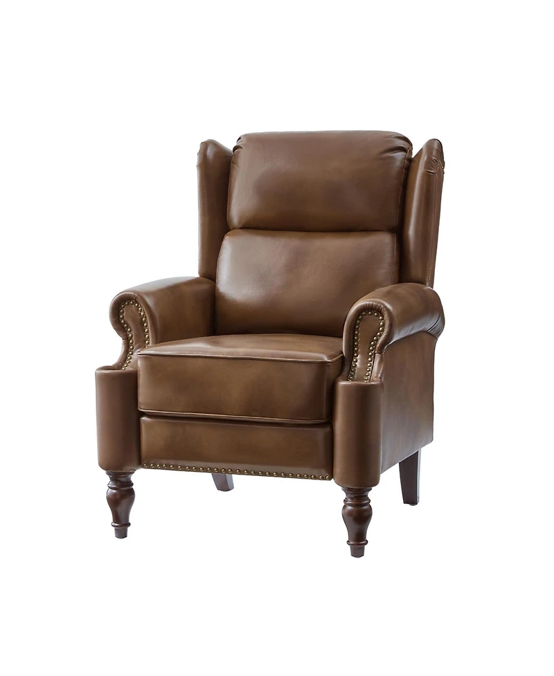 Hulala Home Volkert Triditional Genuine Leather Manual Recliner with Spindle Legs