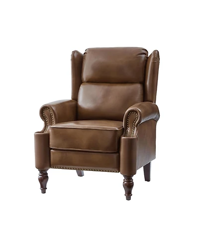 Hulala Home Volkert Triditional Genuine Leather Manual Recliner with Spindle Legs