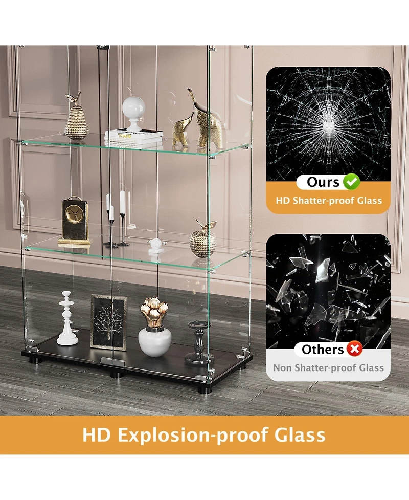 Black 31.7 in. W Display Cabinet with 2 Doors for Living Room Bedroom Office