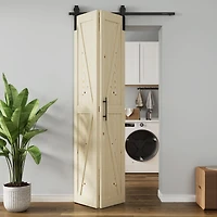 Solid Core Natural Wood Pine Bi-fold Door with Sliding Hardware Kit