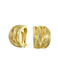 Bling Jewelry Fashion Open Criss Cross Basket Weave Wide Half Hoop Clip On Earrings For Non Pierced Ears Matte Gold Plated