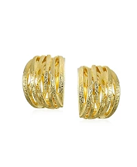 Bling Jewelry Fashion Open Criss Cross Basket Weave Wide Half Hoop Clip On Earrings For Non Pierced Ears Matte Gold Plated