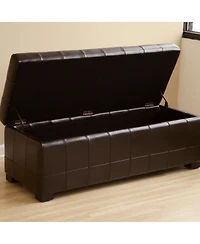 Baxton Studio Dark Brown Full Leather Storage Bench Ottoman With Dimples