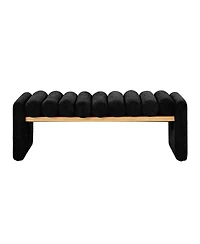 Modern Bench with Solid Wood and Removable Round Bolster Cushions