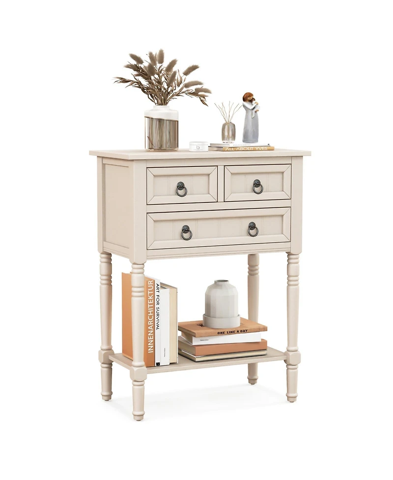 Gouun Narrow Console Table with 3 Storage Drawers and Open Bottom Shelf