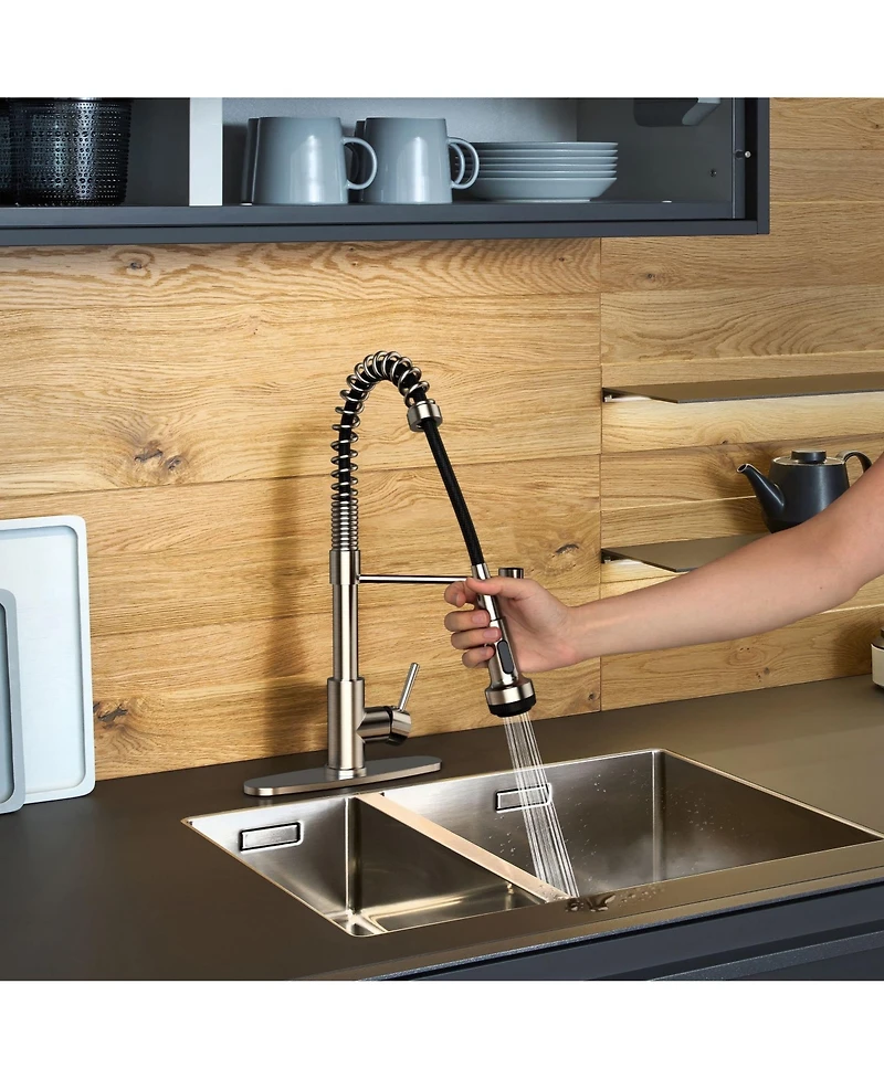 Lovmor 4-Function Brushed Nickel Pull Down Single Handle Kitchen Sink Faucet