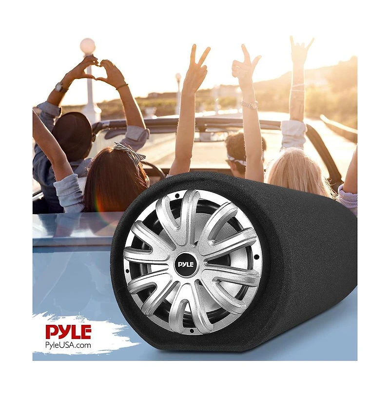 Pyle Subwoofer Box System, 12'' 500W, Carpeted Tube Enclosure, Rear Vented Design