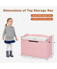 Gouun Kids Toy Wooden Flip-top Storage Box Chest Bench with Cushion Hinge
