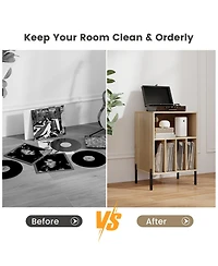 Gouun Record Player Stand with Record Storage Shelf and Charging Station
