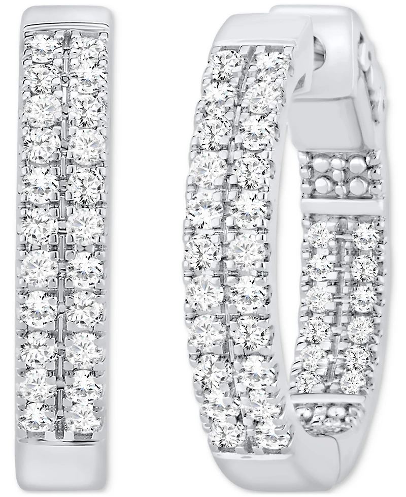 Diamond Double-Row Small Hoop Earrings (1 ct. t.w.) in 10k White Gold, 0.7"