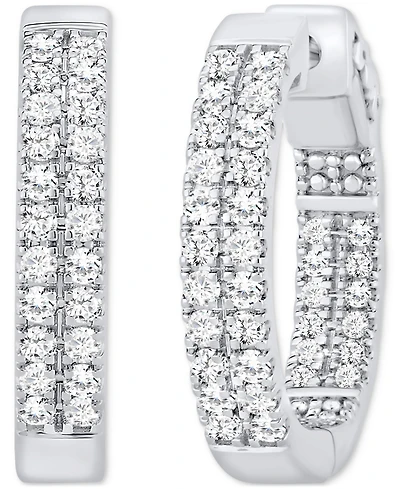 Diamond Double-Row Small Hoop Earrings (1 ct. t.w.) in 10k White Gold, 0.7"