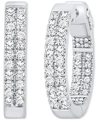 Diamond Double-Row Small Hoop Earrings (1 ct. t.w.) in 10k White Gold, 0.7"