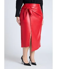 Eloquii Women's Plus Wrap Front Faux Leather Midi Skirt