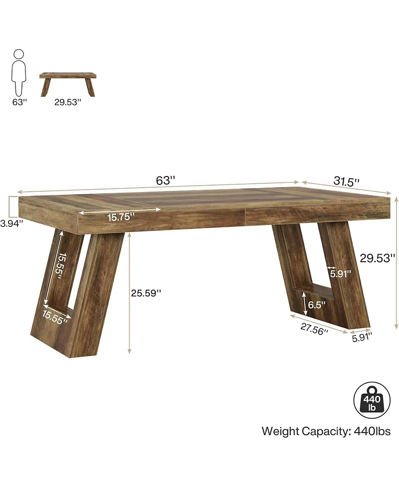 Tribesigns 63 Inches Wood Executive Desk, Large Home Office Desk with Double Pedestal, Industrial Computer Desk Study Writing Table