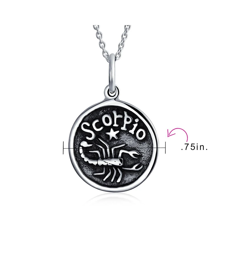 Bling Jewelry Libra Zodiac Sign Astrology Horoscope Round Medallion Pendant Necklace Antiqued Sterling Silver