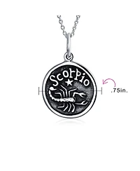 Bling Jewelry Libra Zodiac Sign Astrology Horoscope Round Medallion Pendant Necklace Antiqued Sterling Silver