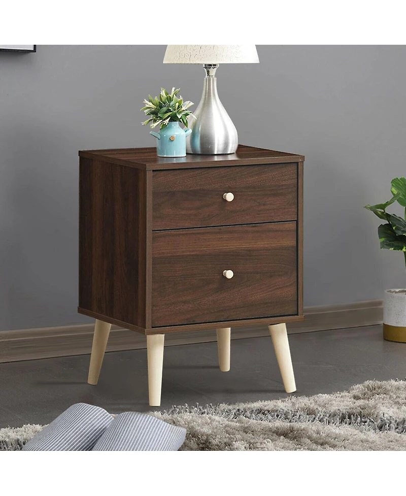 Gymax Nightstand 2-Drawer Beside End Side Table w/Rubber Legs Oak Finish